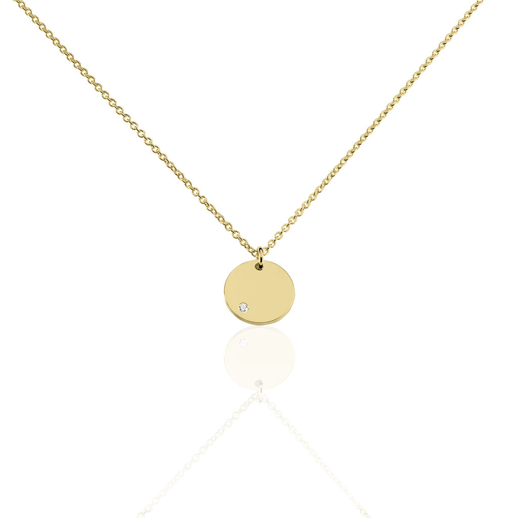 🦚 Damen Collier Silber vergoldet 925 Zirkonia Kreis Rund Ov, Collier mit Stein