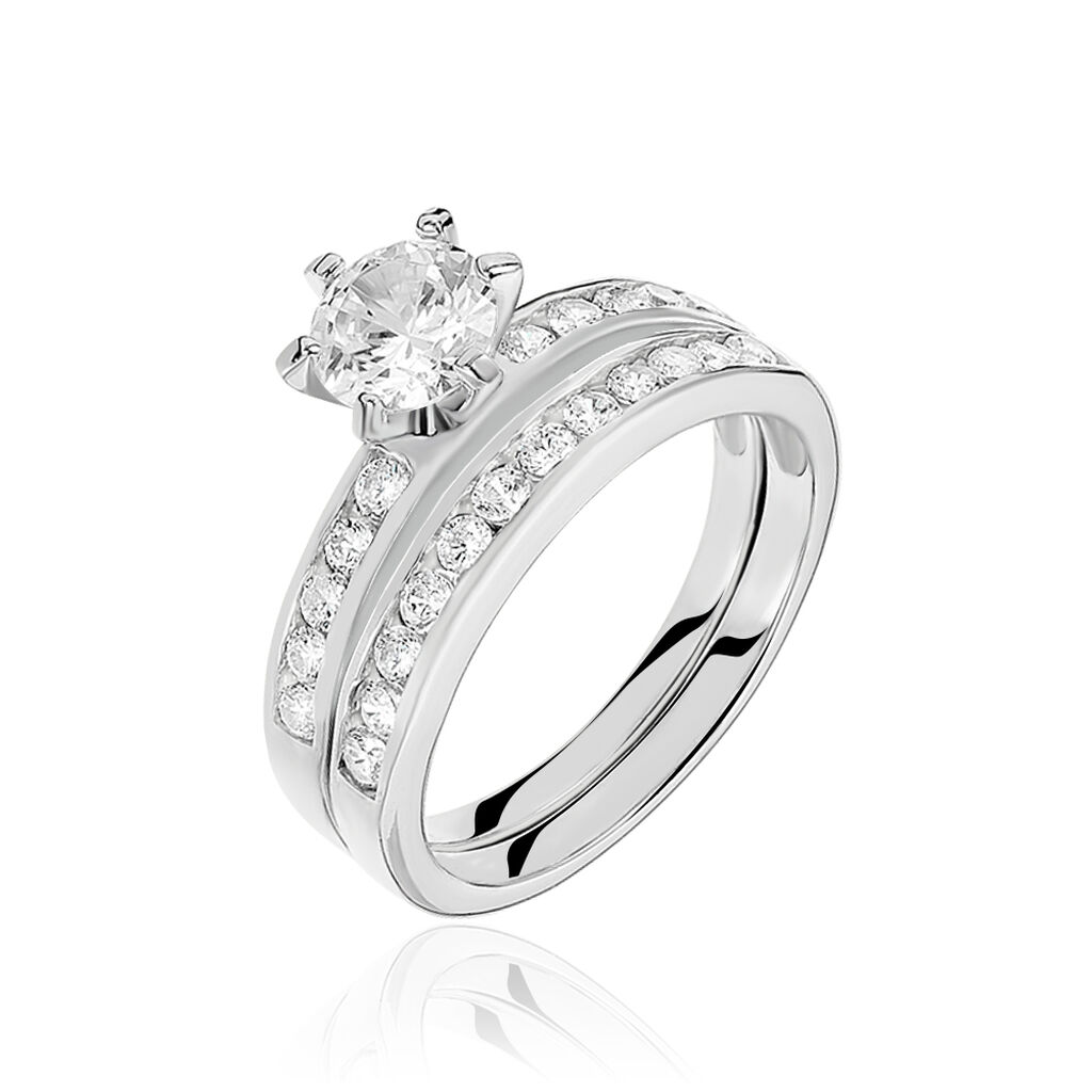 DOUBLE JEU Damen Ring Silber 925 Zirkonia Wei&szlig; 0,65 ct B 6 mm