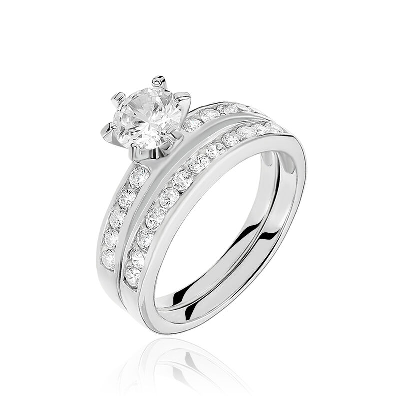 DOUBLE JEU Damen Ring Silber 925 Zirkonia Wei&szlig; 0,65 ct B 6 mm - Verlobungsringe Damen | OROVIVO