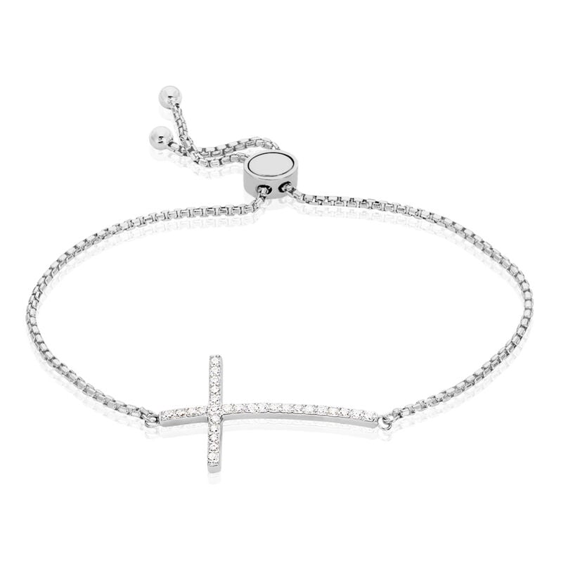KIMBA Damen Armband Silber 925 Zirkonia Wei&szlig; Religi&ouml;ses Kreuz - Armb&auml;nder mit Anh&auml;nger Damen | OROVIVO