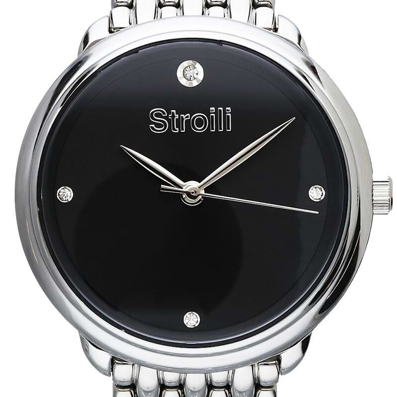 Orologio solo tempo con cinturino e cassa in acciaio silver. quadrante nero - Spannringe Damen | OROVIVO