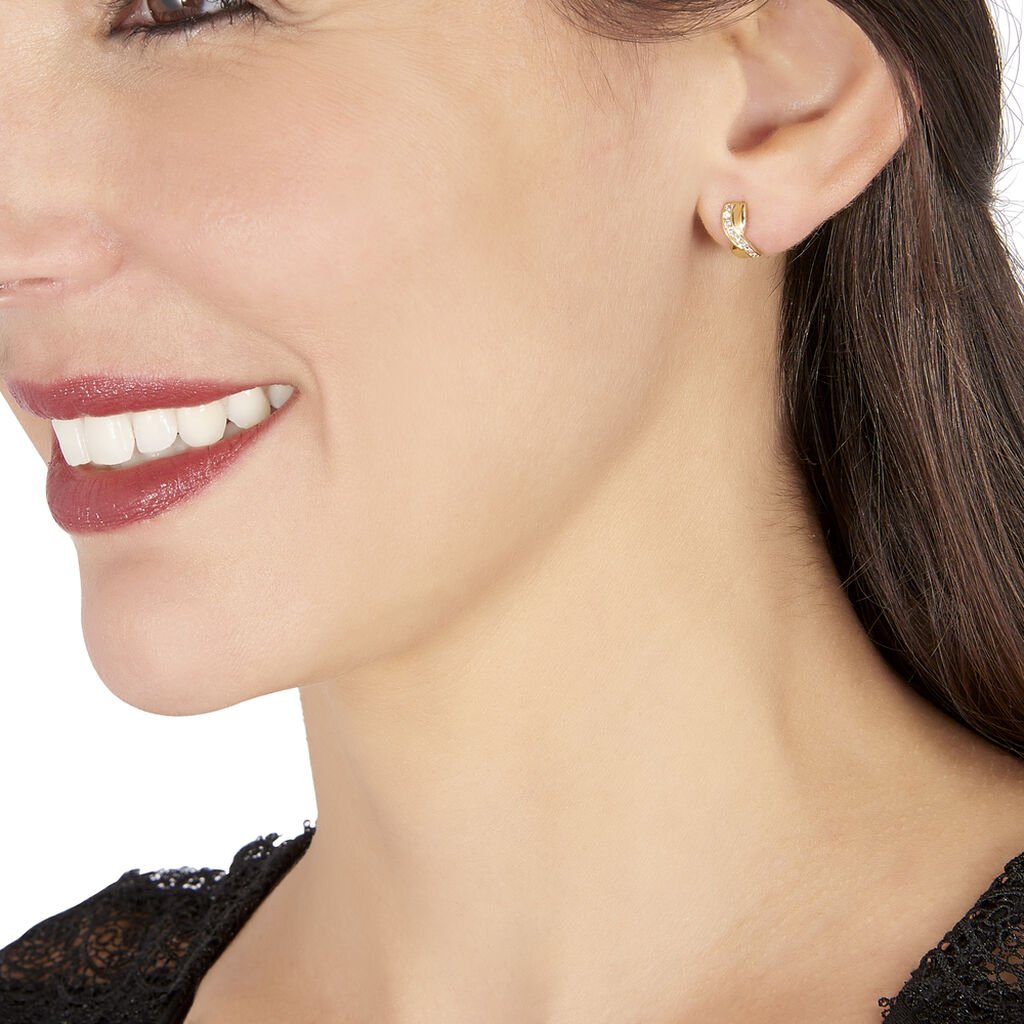ZIA STECKCREOLE 1 Damen Creolen Gold 375 (9 Karat) Zirkonia Weiß - Creolen Damen | OROVIVO