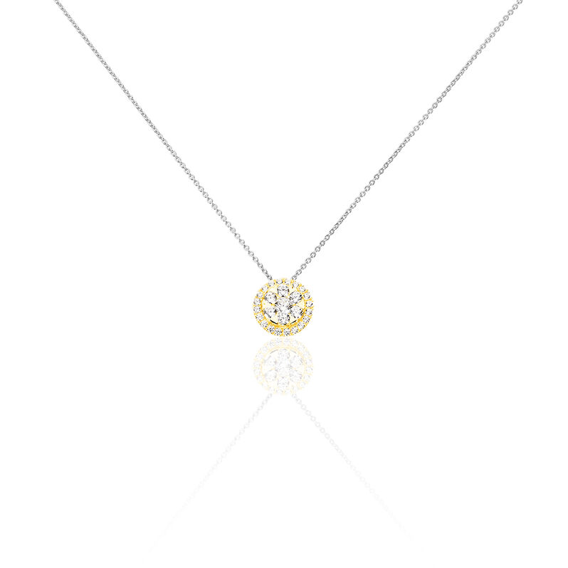 Damen Collier Gold Bicolor 375 (9 Karat) Zirkonia Wei&szlig; Blume - Halsketten Damen | OROVIVO