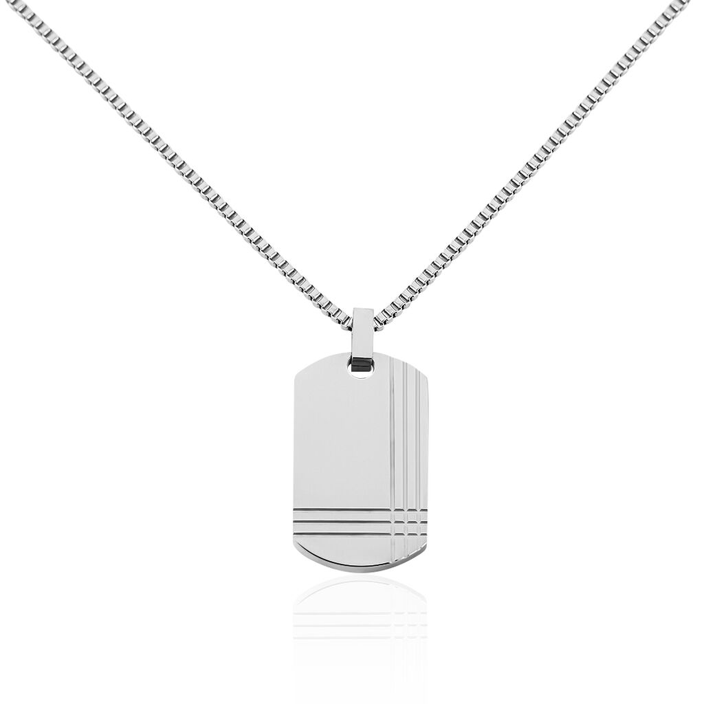 QUADRILLAGE Herren Collier Edelstahl Rechteckig, Collier ohne Stein