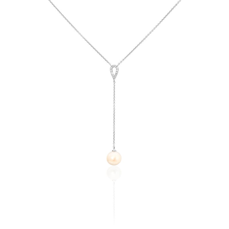 Collier Allisoneae Or Blanc Perle De Culture Et Diamant - Spannringe Damen | OROVIVO
