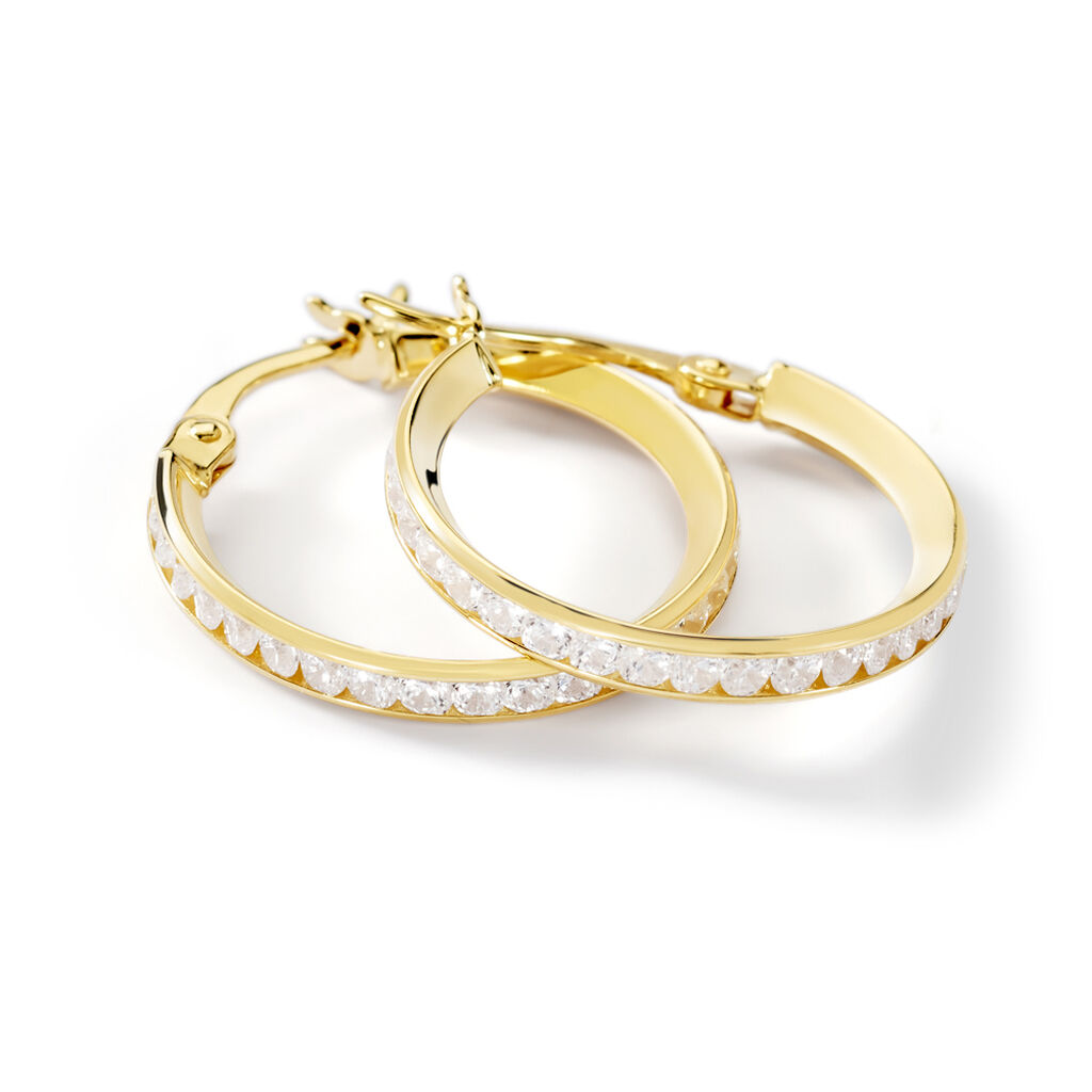 Annia Damen Creolen Gold 375 (9 Karat) Zirkonia Wei&szlig; B 17,4 mm