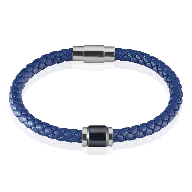 Bracelet Canice Acier Et Cuir Bleu - Spannringe Herren | OROVIVO