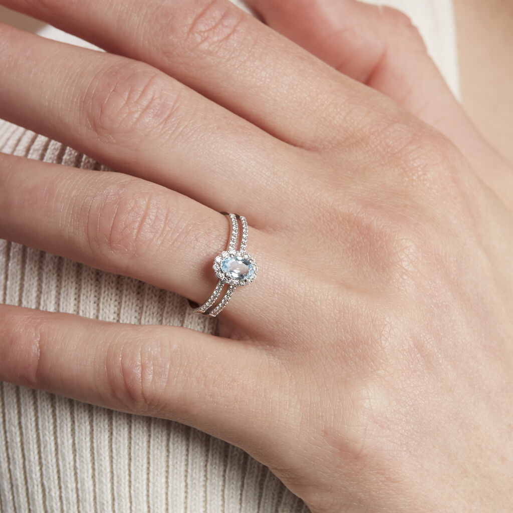 Damen Ring Weißgold 375 Topas Blau 1,01ct Twitzi  - Hochzeitsringe Damen | OROVIVO