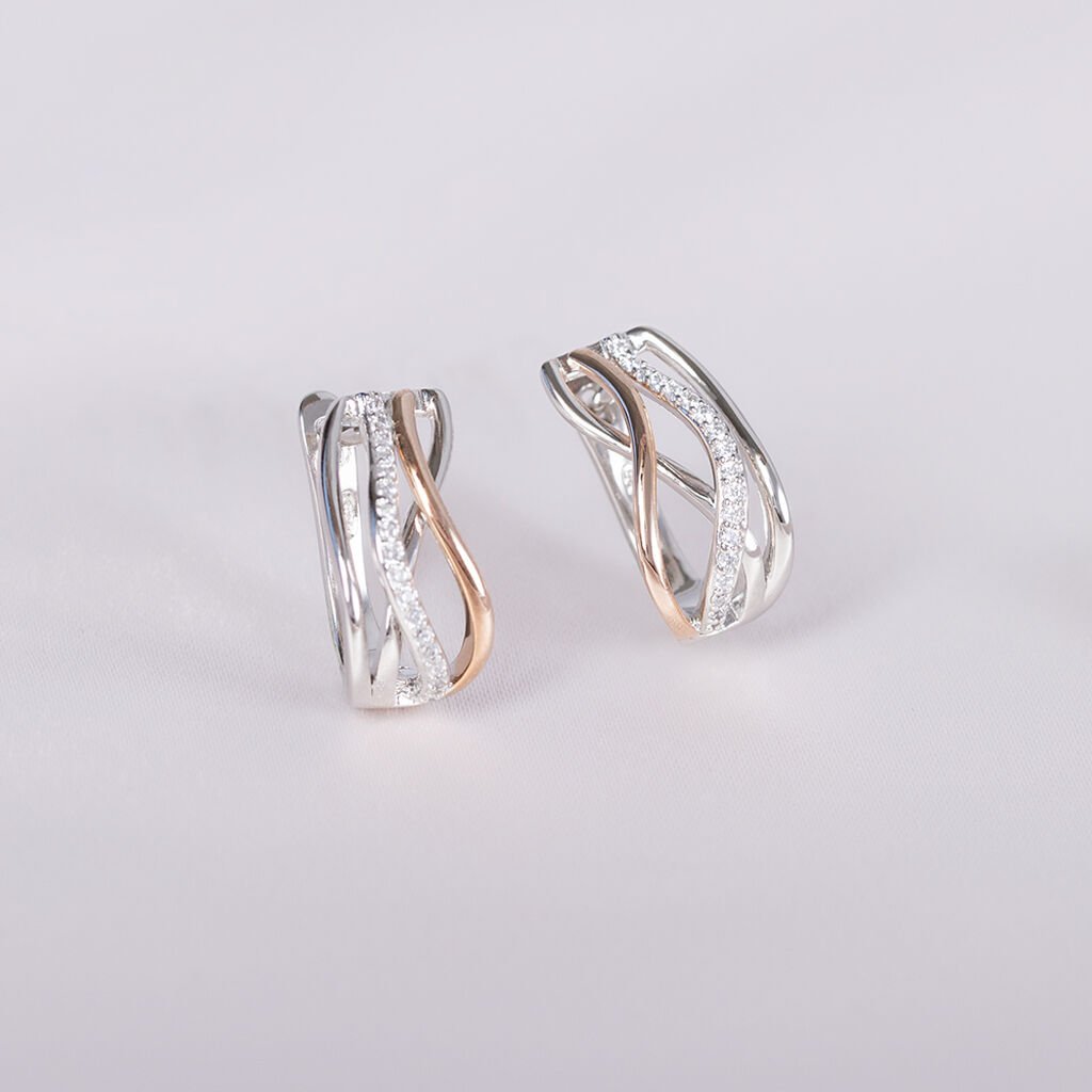 TRINA Damen Ohrringe Lang Silber Bicolor 925 Zirkonia Wei&szlig;