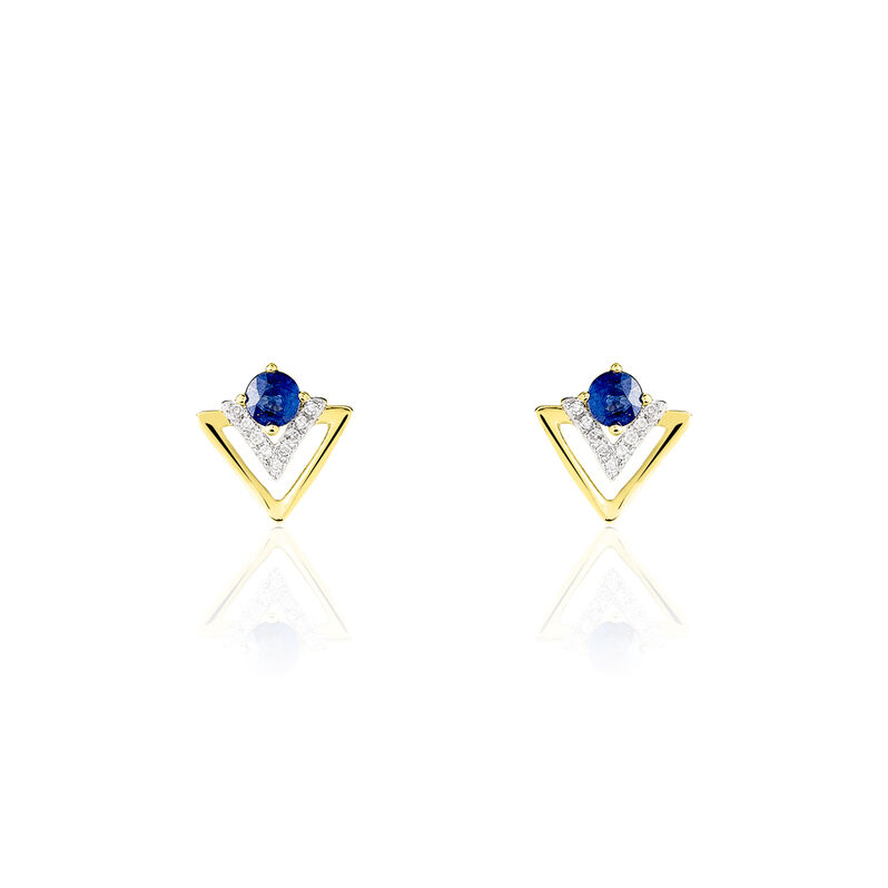 Boucles D'oreilles Puces Cloris Or Jaune Saphir Et Diamant - Spannringe Damen | OROVIVO