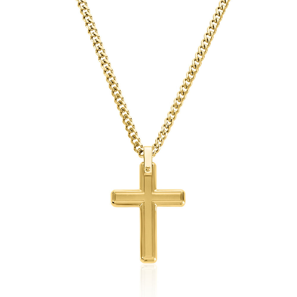 KAEL Herren Collier Edelstahl vergoldet Religiöses Kreuz B 3,5 mm, Collier ohne Stein