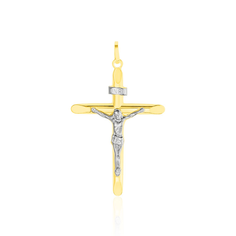 Kreuz Anhänger Gold 375 Bicolor Jesus Christus Jael - Schmuckanhänger Unisex | OROVIVO