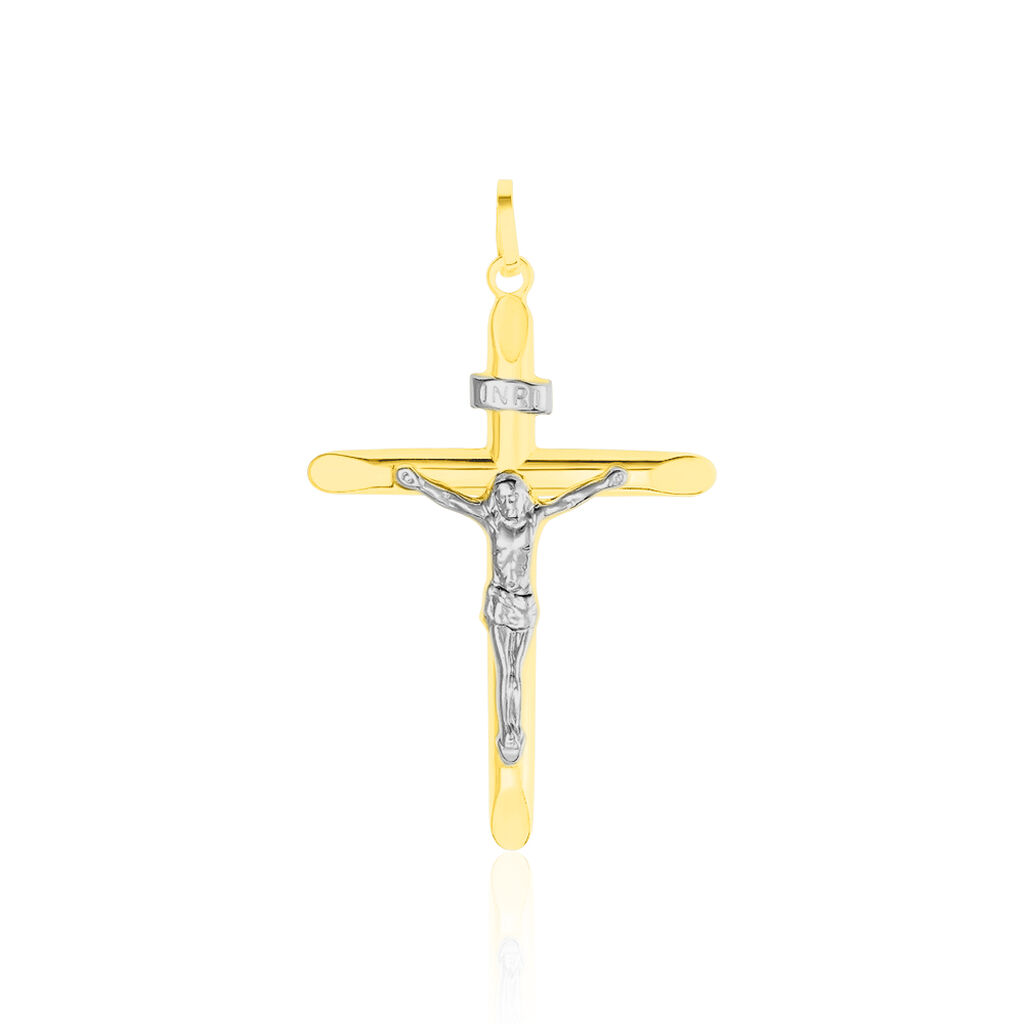 Kreuz Anhänger Gold 375 Bicolor Jesus Christus Jael - Schmuckanhänger Unisex | OROVIVO