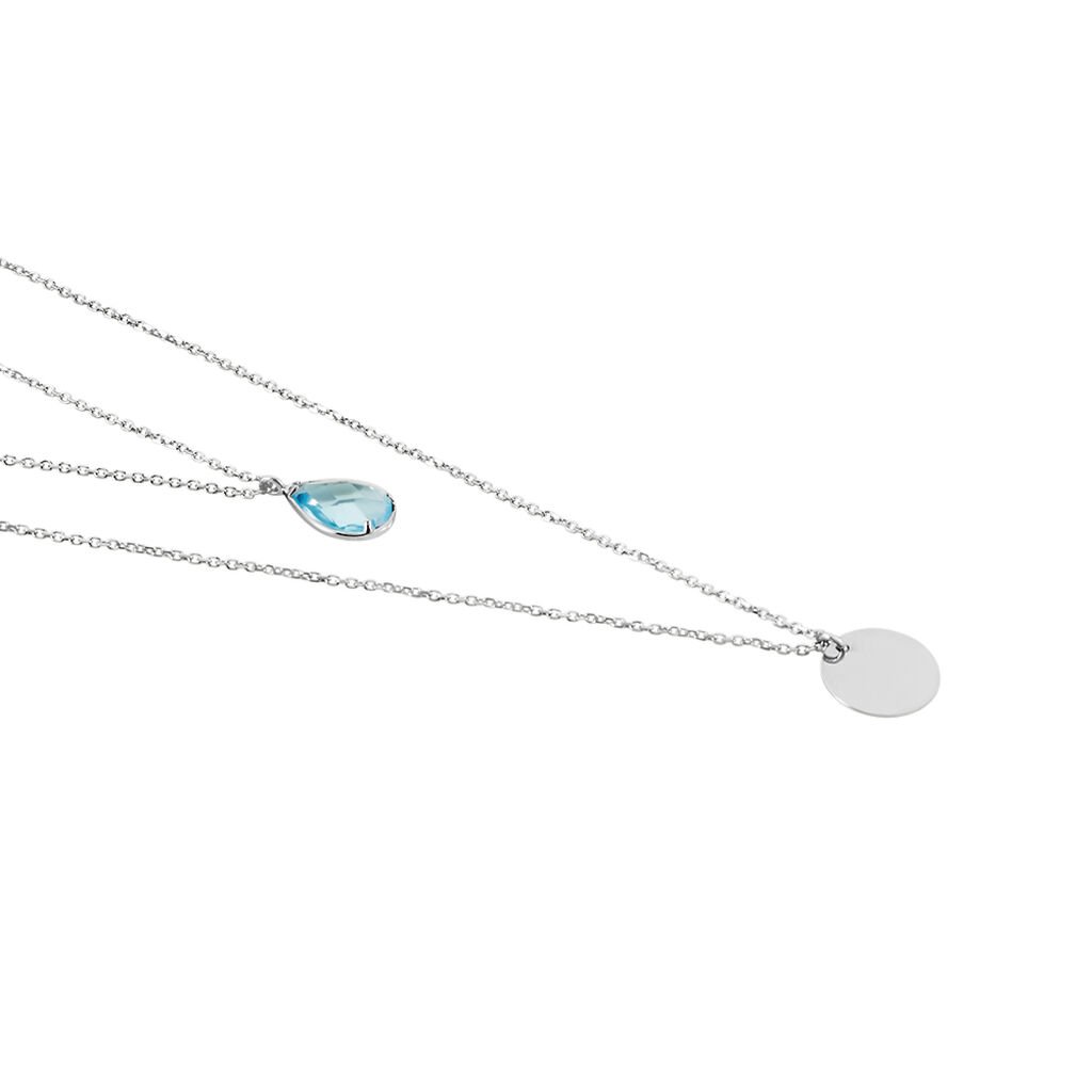 MODOU 2 Damen Collier Wei&szlig;gold 375 (9 Karat) Topas Blau 0,12 ct Tropfen