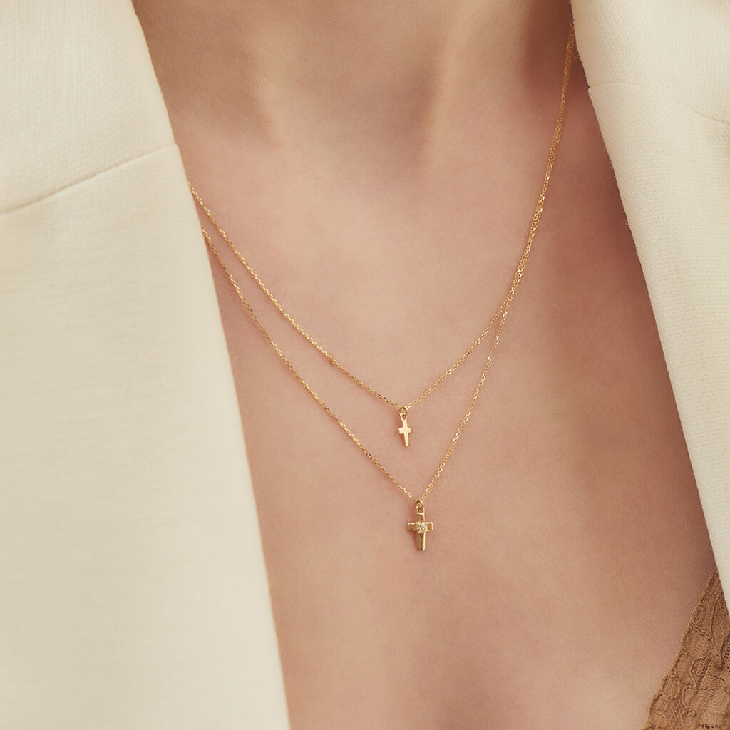 Damen Collier Gold 375 Zirkonia Religiöses Kreuz Delia - Halsketten Damen | OROVIVO