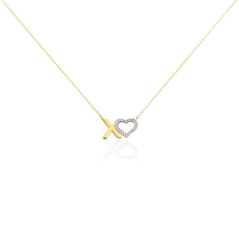 Xoxo Damen Collier Gold 375 (9 Karat) Zirkonia Wei&szlig; 0,02 ct Herz B 0,65 mm - Halsketten Damen | OROVIVO