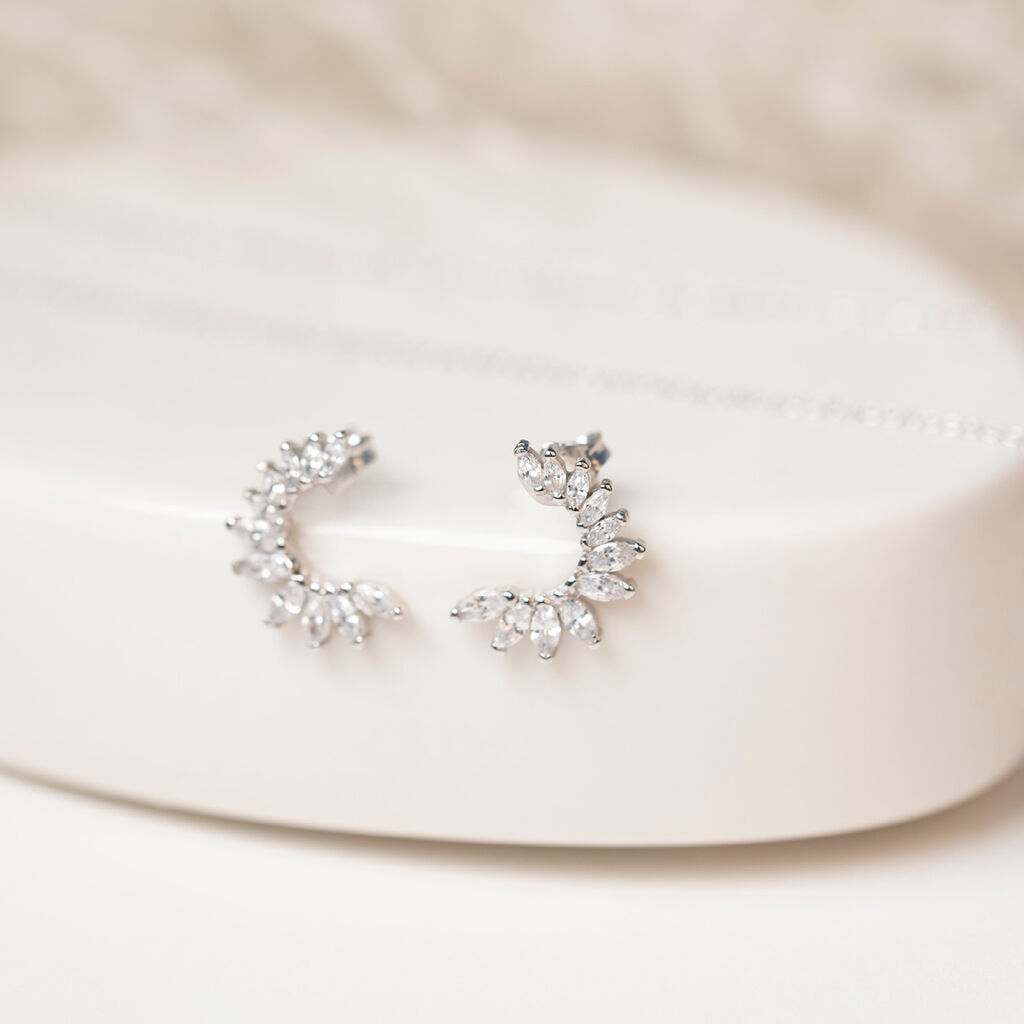 SABINA Damen Ohrstecker Silber 925 Zirkonia Wei&szlig; 0,1 ct Halbkreis