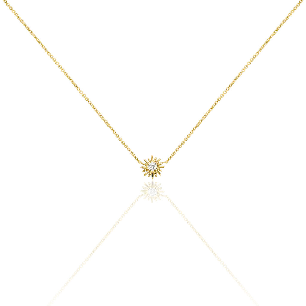 Damen Collier Silber vergoldet 925 Zirkonia Sonne Sun, Collier mit Stein