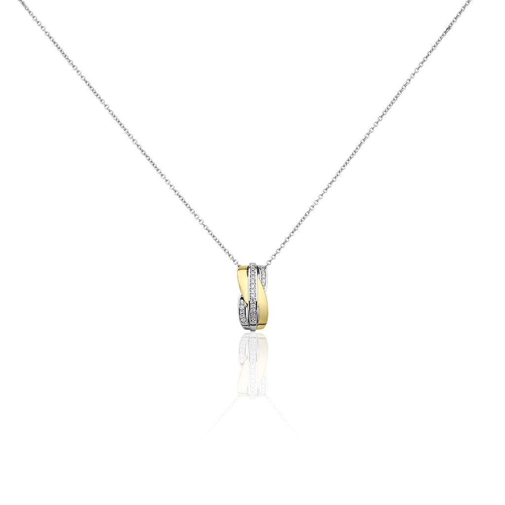 MONICA Damen Collier Silber Bicolor Gelb/Silber 925 Zirkonia Wei&szlig;