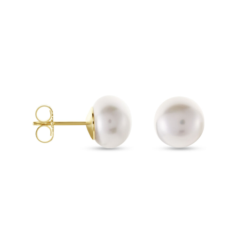 BOUTON Damen Ohrstecker Gold 585 (14 Karat) Zuchtperle Perlmutt Ball