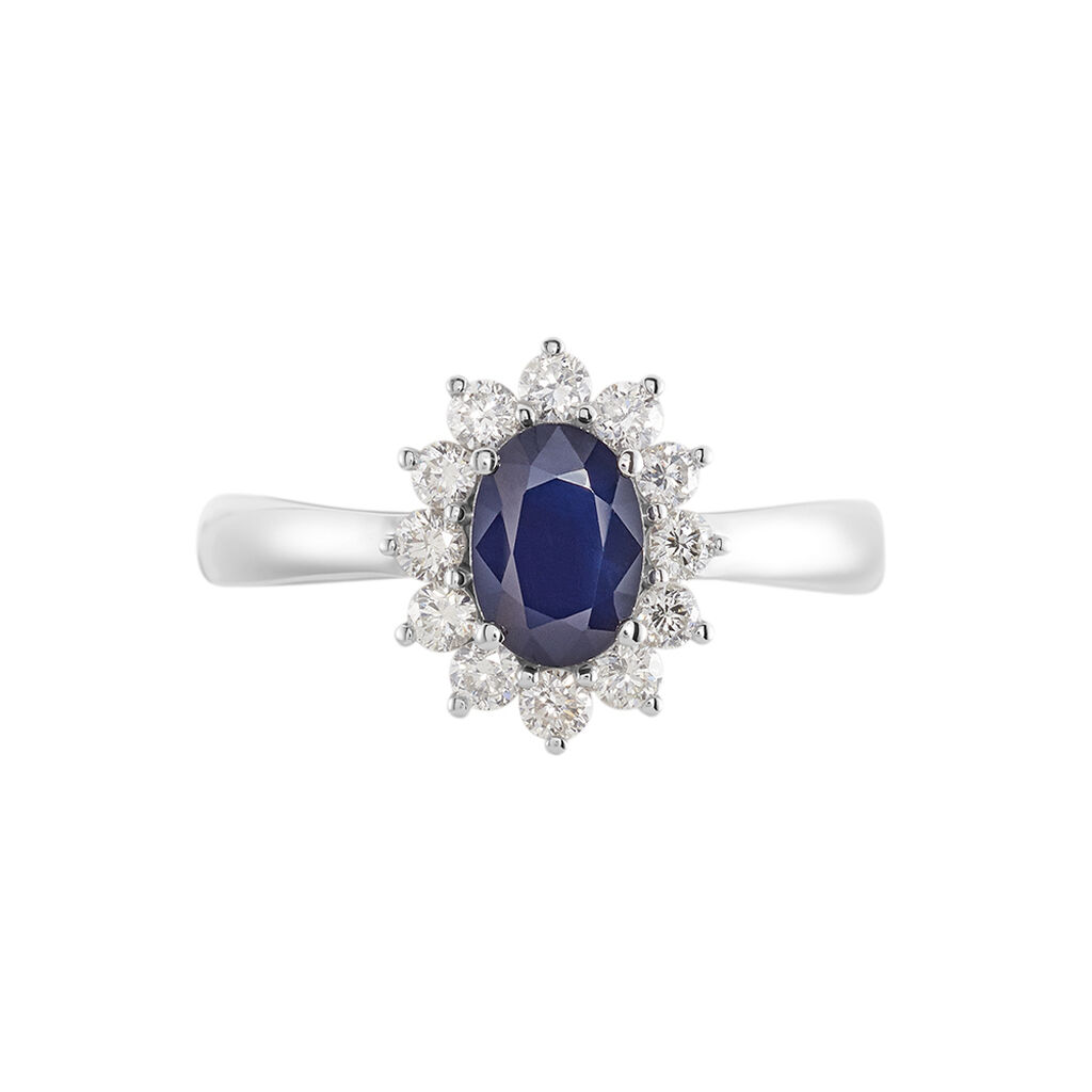 Kate Damen Ring Wei&szlig;gold 375 (9 Karat) Saphir Blau 0,9 ct Oval