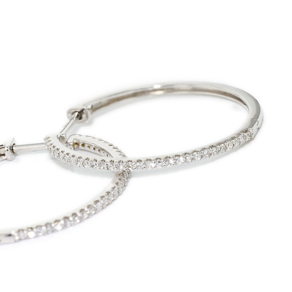 ARYANNA Damen Creolen Wei&szlig;gold 375 (9 Karat) Diamant Wei&szlig; 0,18 ct B 0,95 mm