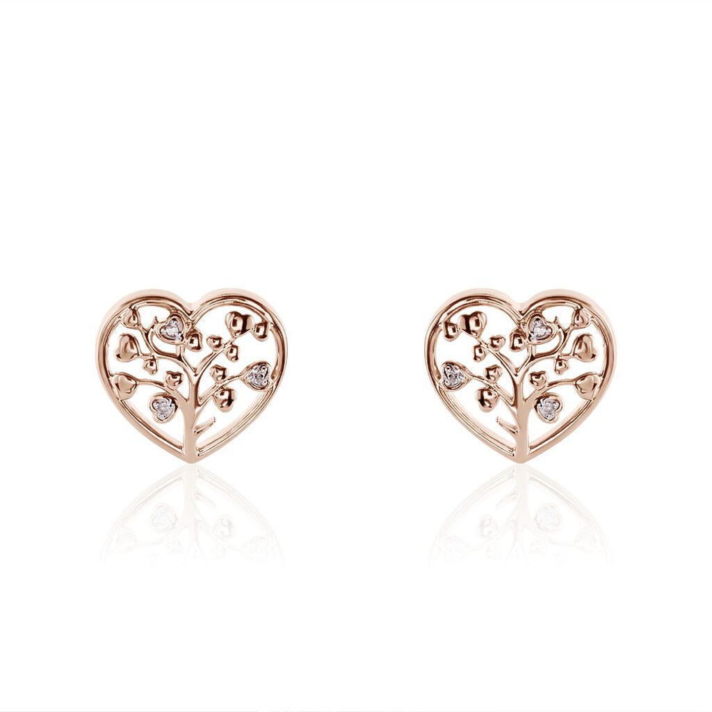 Damen Ohrringe Lang Silber rosevergoldet 925 Diamant 0,02ct Herz Lebensbaum Riana  - Ohrringe mit Stein Damen | OROVIVO