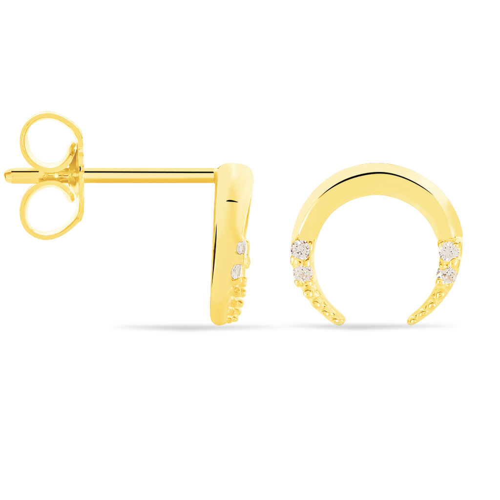 MOON Damen Ohrstecker Gold 375 (9 Karat) Zirkonia Wei&szlig; Horn