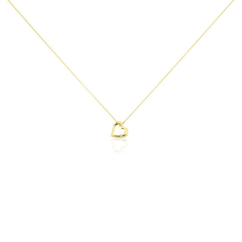 Herz Easy Damen Collier Gold 375 (9 Karat) Diamant Wei&szlig; 0,01 ct Herz B 0,7 mm - Halsketten Damen | OROVIVO