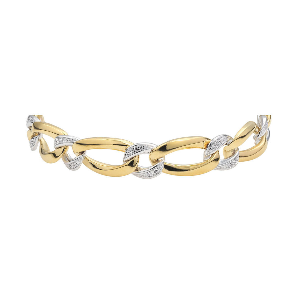 🦚 Damenarmband Messing Gold 750 plattiert Bicolor, Armband mit Stein