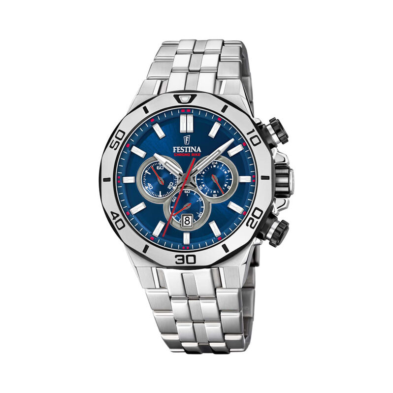 Orologio cronografo con cinturino in acciaio silver e quadrante blu - Spannringe Herren | OROVIVO