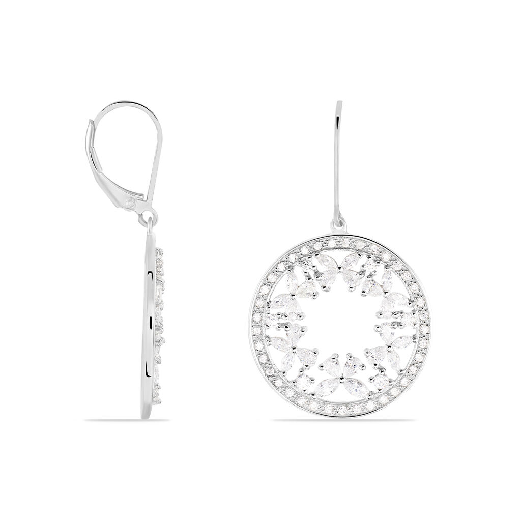 KATUCIA 9 Damen Ohrringe Lang Silber 925 Zirkonia Wei&szlig; Kreis