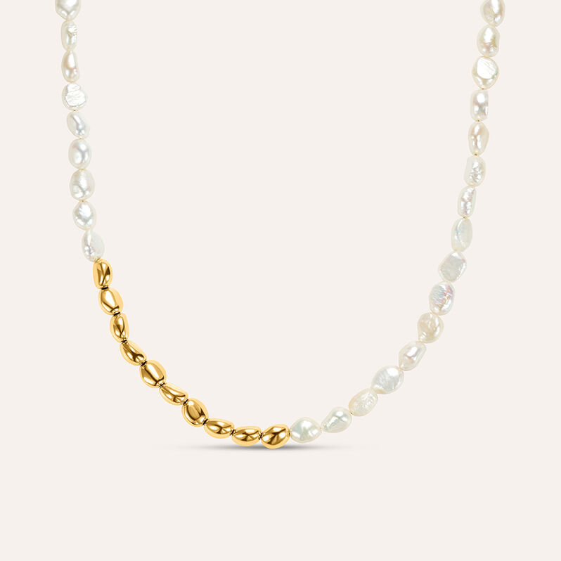 Collana Radiance Acciaio Dorato Perla D'Acqua Dolce - Spannringe Damen | OROVIVO