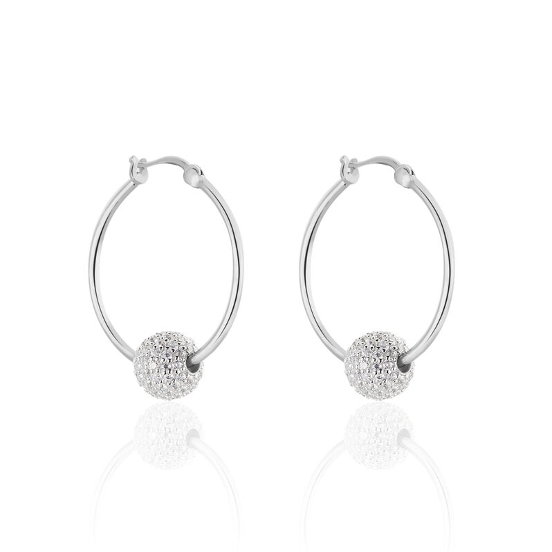 Damen Creolen Silber 925 Zirkonia Ball Milkana 30,00mm 9,36mm  - Creolen Damen | OROVIVO