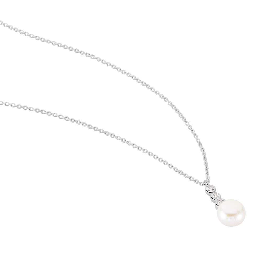 LEONIE 2 Damen Collier Weißgold 375 (9 Karat) Zuchtperle Perlmutt Ball - Halsketten Damen | OROVIVO