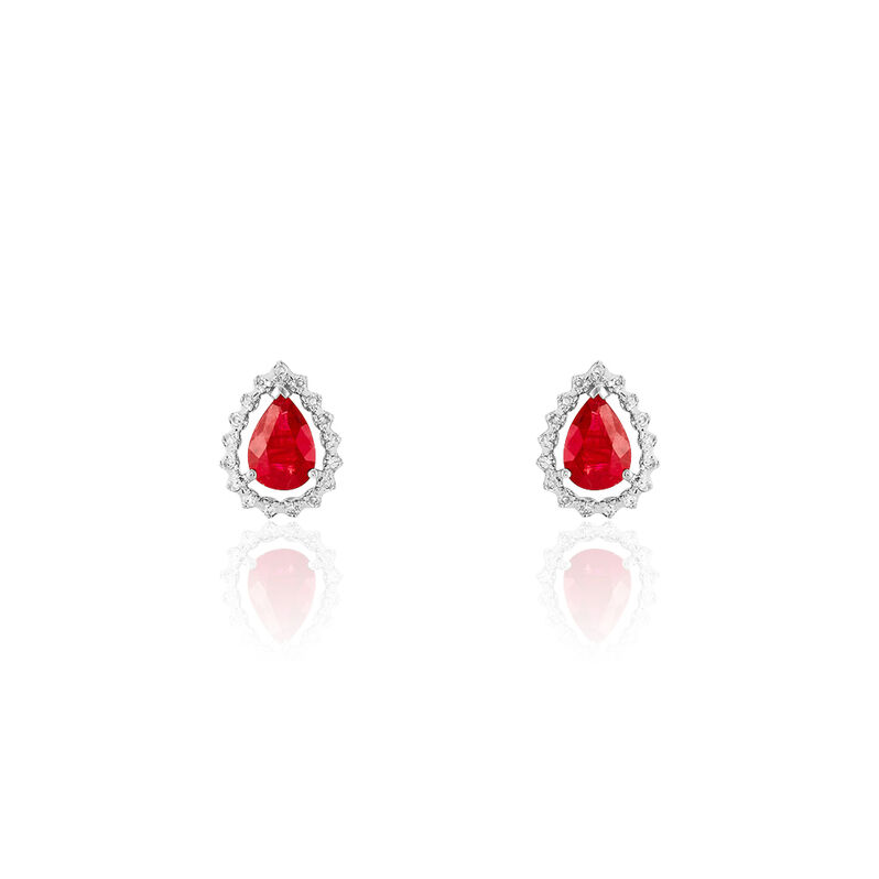 Boucles D'oreilles Puces Or Blanc Rubis Et Diamant - Spannringe Damen | OROVIVO