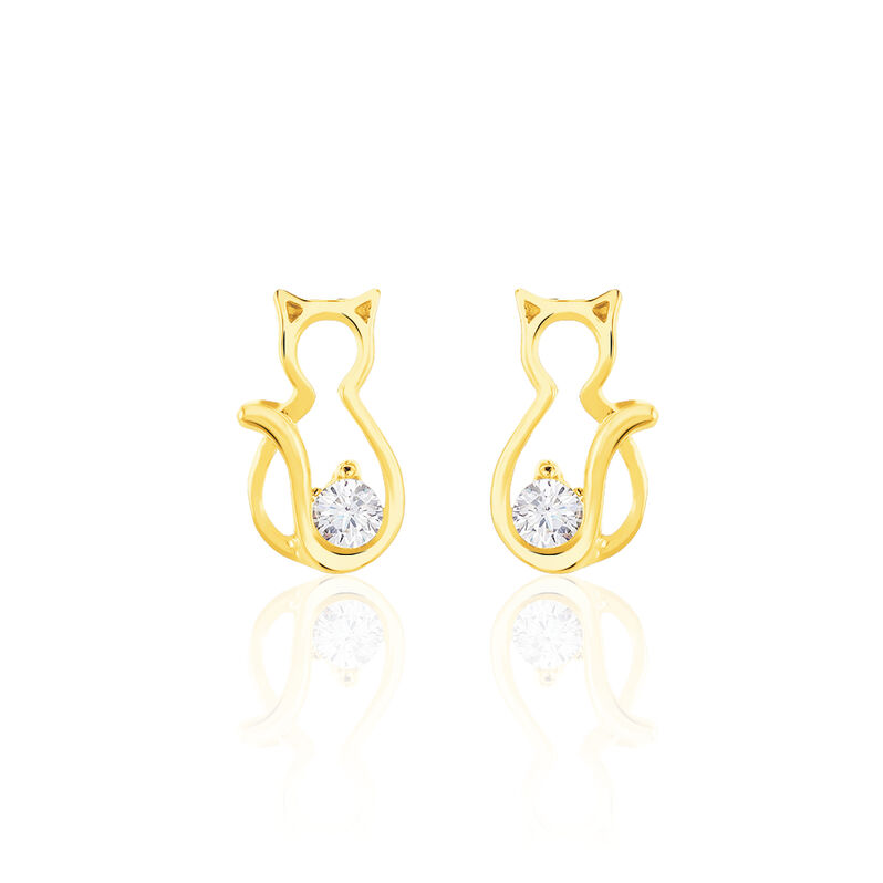 Boucles D'oreilles Or Jaune Puces Chats - Spannringe Familie | OROVIVO