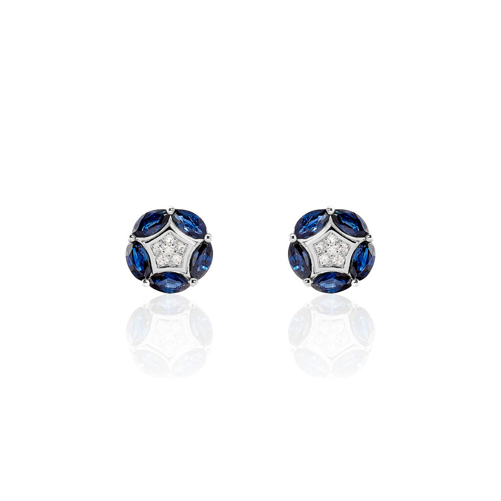 Boucles D'oreilles Puces Milana Or Blanc Saphir Et Diamant - Spannringe Damen | OROVIVO