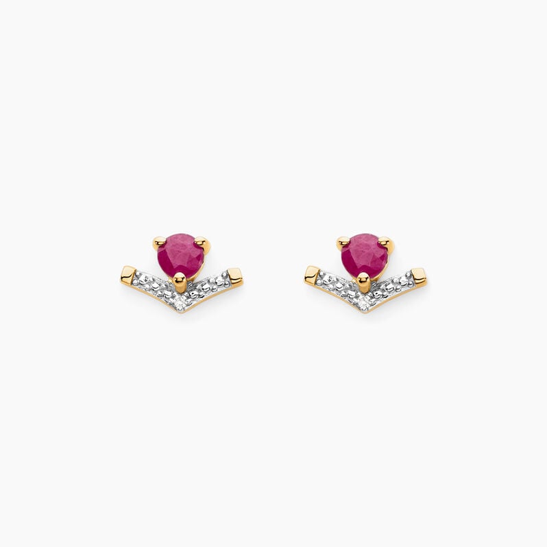 Boucles D'oreilles Puces Sabella Or Jaune Rubis Diamant - Spannringe Damen | OROVIVO