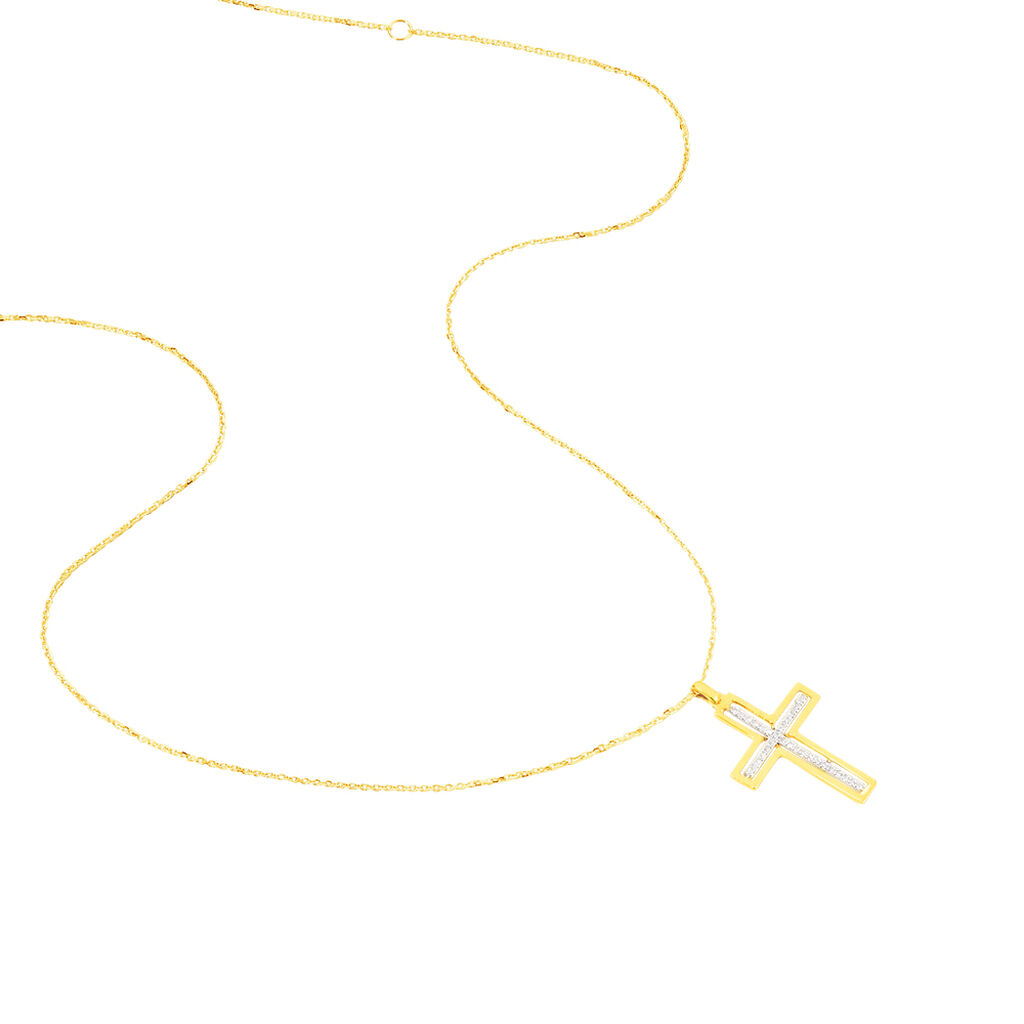 Damen Collier Gold 375 Diamant 0,07ct Religiöses Kreuz Kreuz Ho 2 - Halsketten Damen | OROVIVO
