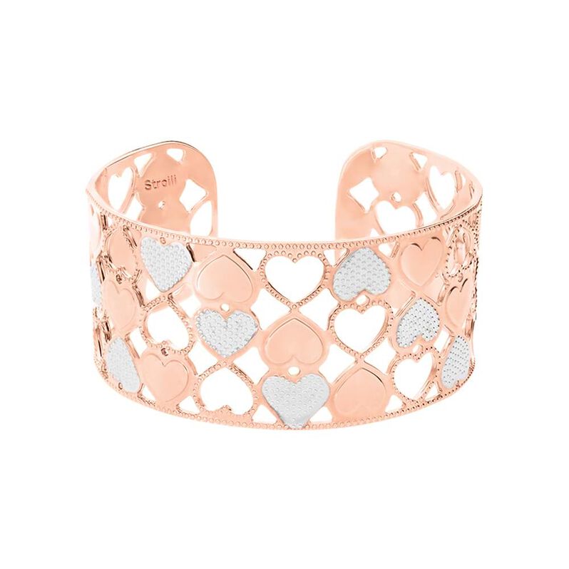Bracciale rigido big in bronzo rosato con cuori bicolore - Spannringe Damen | OROVIVO