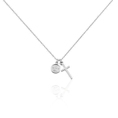 Halskette Silber 925 Rhodiniert Kreuz Engel - Halsketten  | OROVIVO