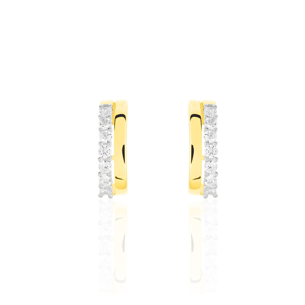 Damen Creolen Gold 375 (9 Karat) Zirkonia Wei&szlig; 0,49 ct Barren