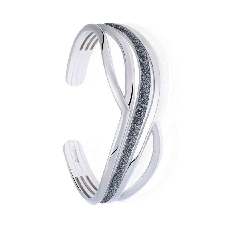 Bracciale rigido in ottone rodiato con onda glitter - Spannringe Damen | OROVIVO