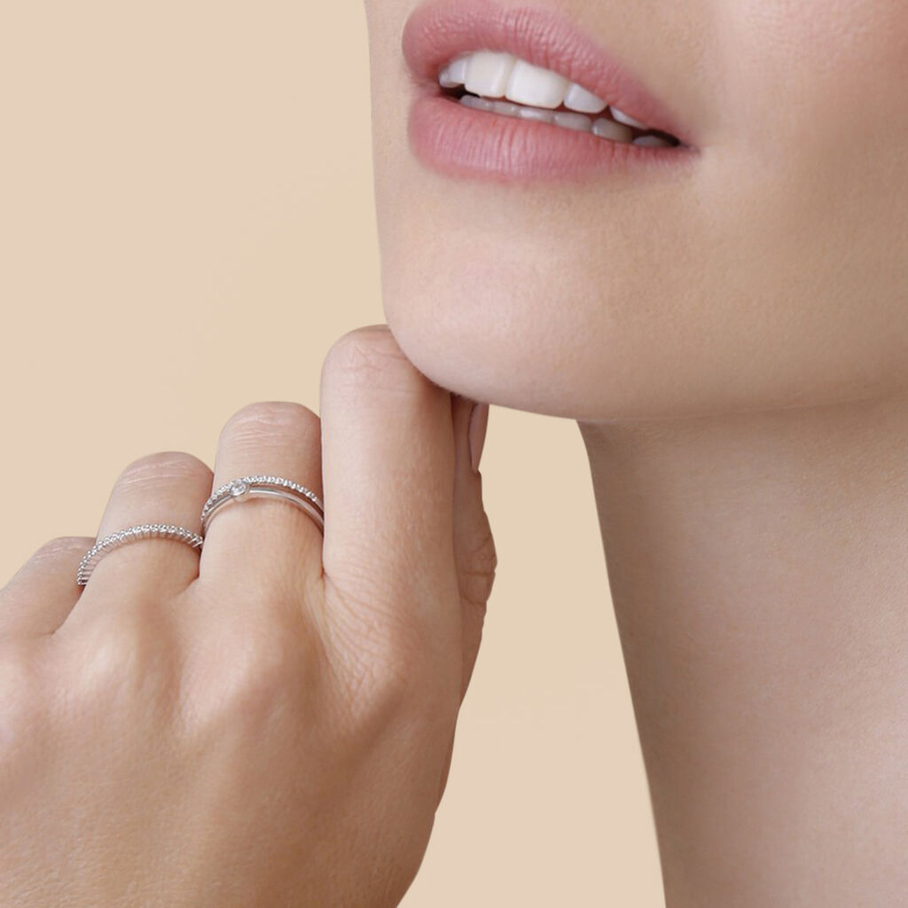 Damen Ring Weißgold 375 Zirkonia Memo Flach  - Eheringe mit Stein Damen | OROVIVO