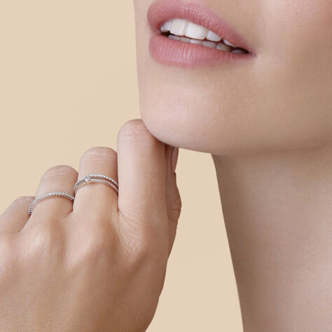Damen Ring Weißgold 375 Zirkonia Memo Flach  - Eheringe mit Stein Damen | OROVIVO