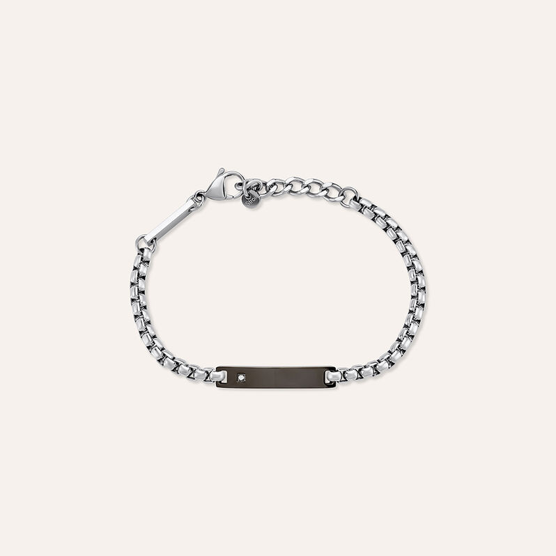 Bracciale Con Targhetta Man Code Acciaio Bicolore Bianco / Nero Cubic Zirconia - Spannringe Herren | OROVIVO