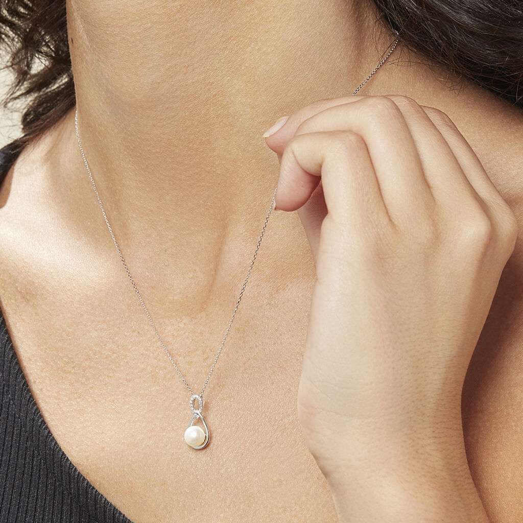 Damen Collier Weißgold 375 Zuchtperle Perlmutt Tropfen Lisy - Halsketten Damen | OROVIVO