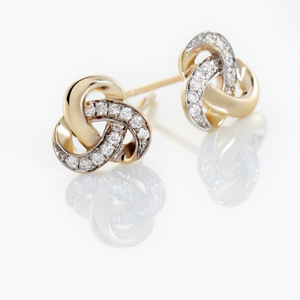 KNOT Damen Ohrstecker Gold 375 (9 Karat) Diamant Wei&szlig; 0,06 ct B 4 mm