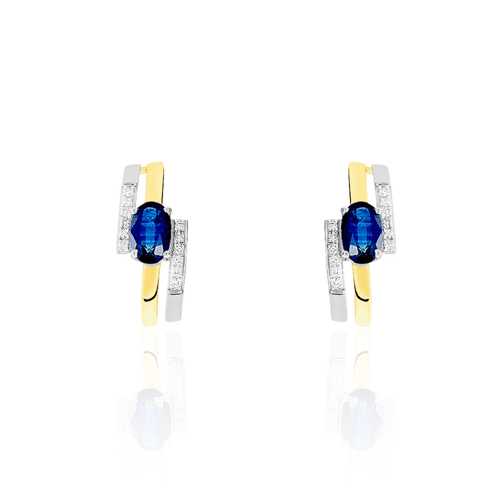 Boucles D'oreilles Pendantes Sylvia Or Bicolore Saphir Et Diamant - Spannringe Damen | OROVIVO